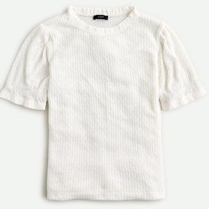 J. Crew Off White Ruffle Pointelle Puff Sleeve Short Sleeve Sweater Top Medium